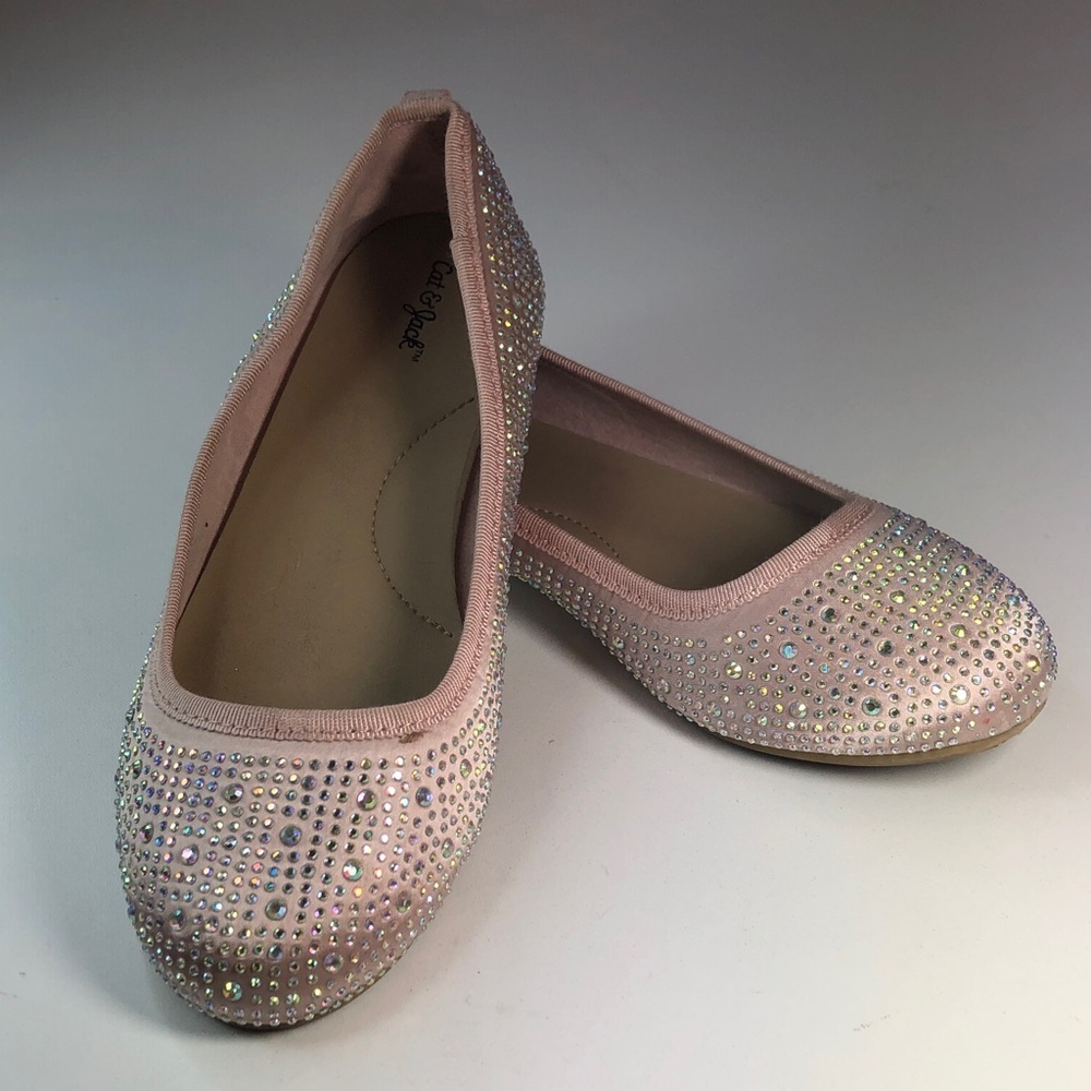 Elegant Pastel Pink Rhinestone Glitter Ballet Flats Cat & Jack size 1 EUC